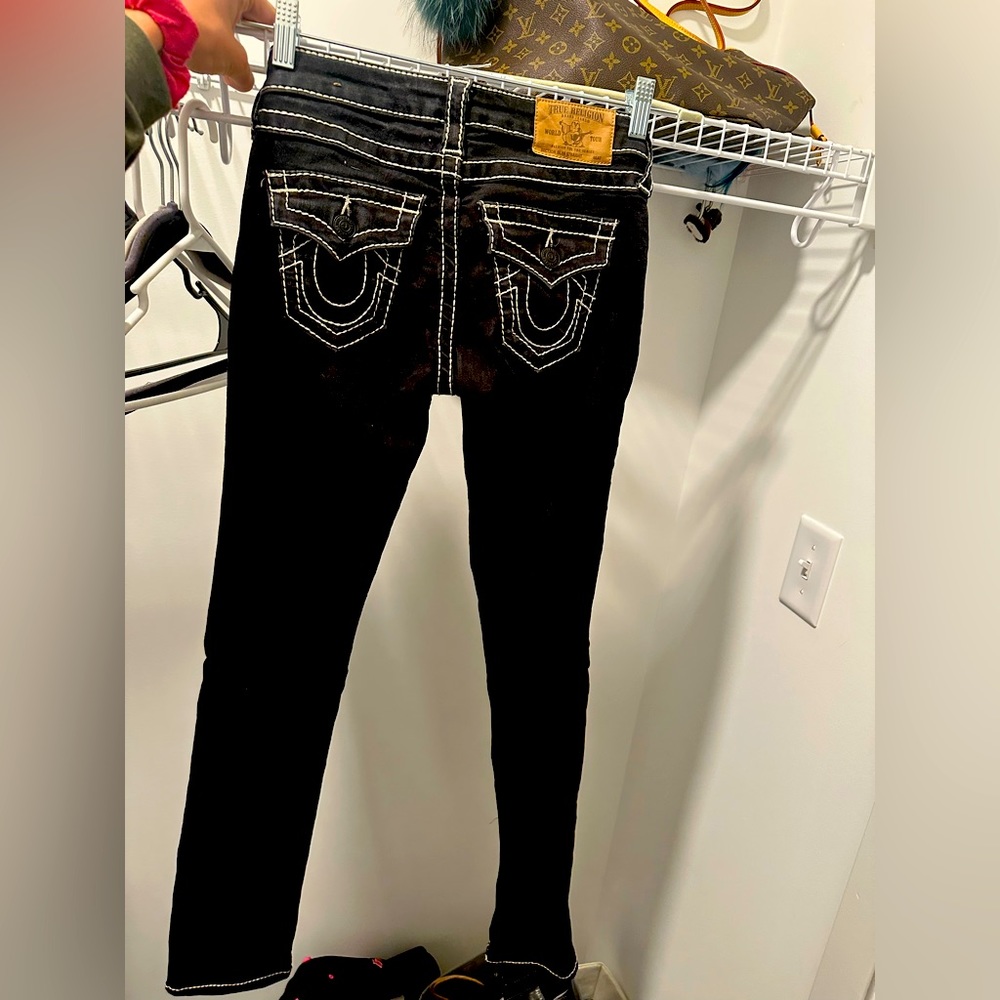 True Religion Black Skinny Jeans with White Stitching